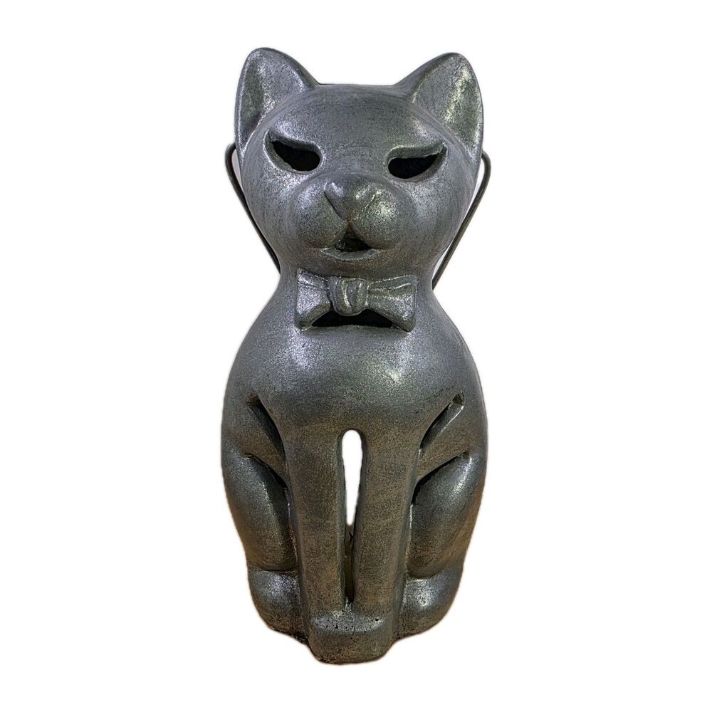Kitty Cat Cast Metal Lantern Spooky Candle Luminary Indoor Outdoor Halloween
